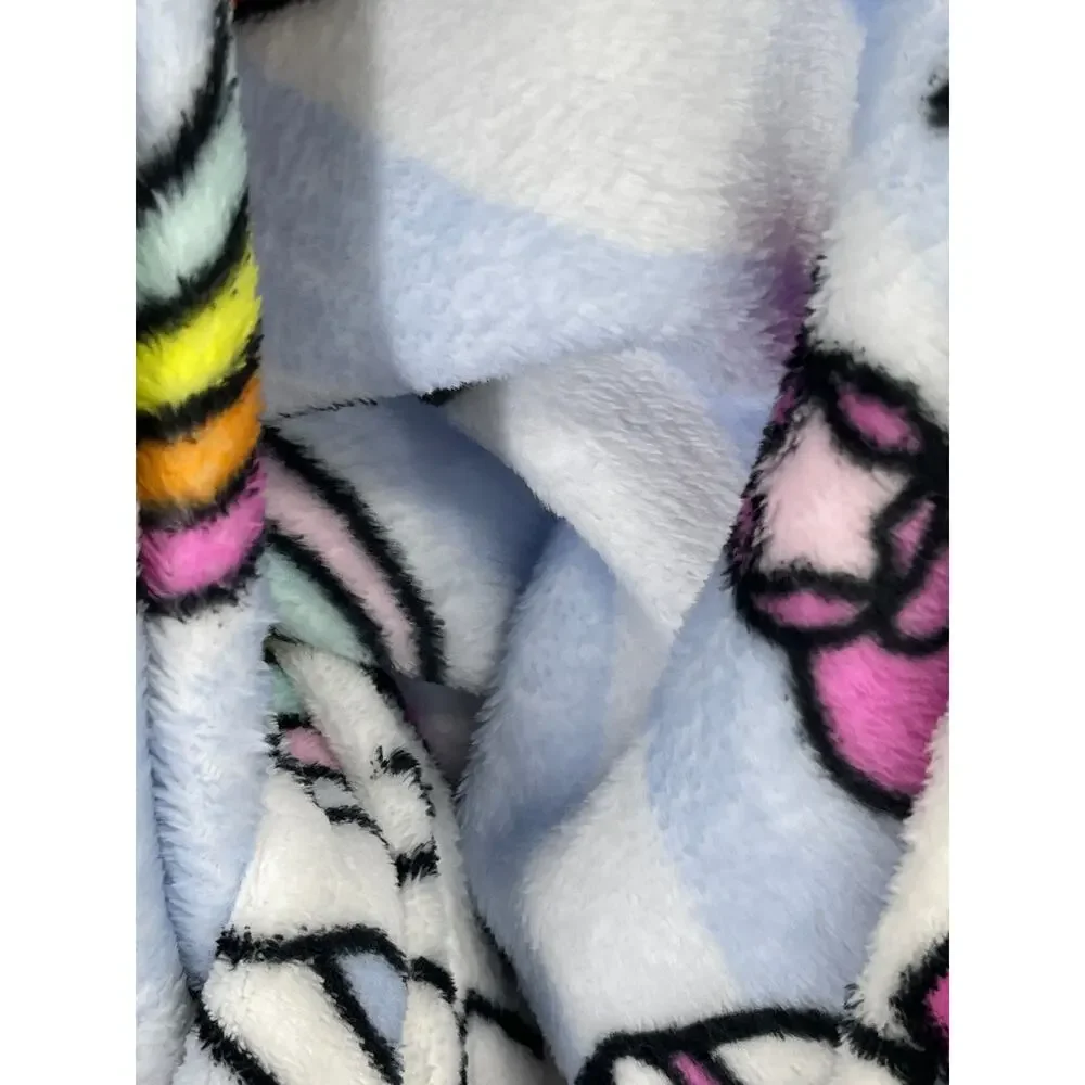 Hello Kitty Plush Throw Blanket 50 x 70 Unicorn Rainbow Blue Stripe Sanrio NEW